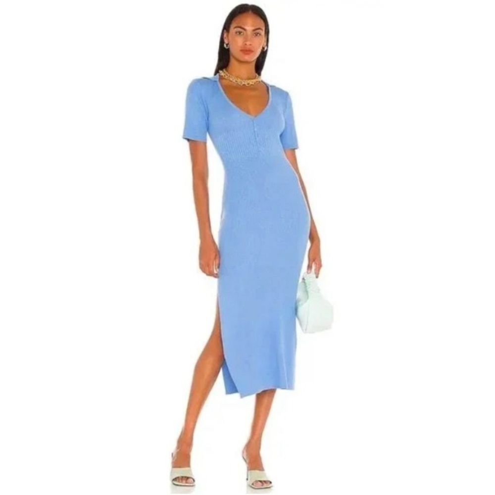 Bardot Ribbed Knit Short Sleeve Midi Dress in Cornflower Blue Size Small
